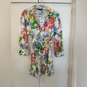 NWT Zara floral print dress with ruffled trims XS